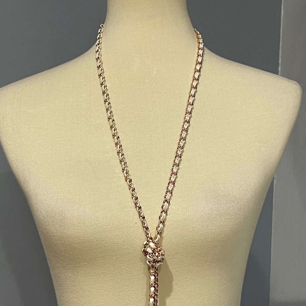 GUESS Two Tone Woven Twisted Tassel Lariat Long Necklace